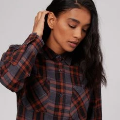 Basin and Range Women's Long-Sleeve Tops Plaid Flannel Shirt Women's -Stoichikecamp Outlet Shop NAVORAPLA D3